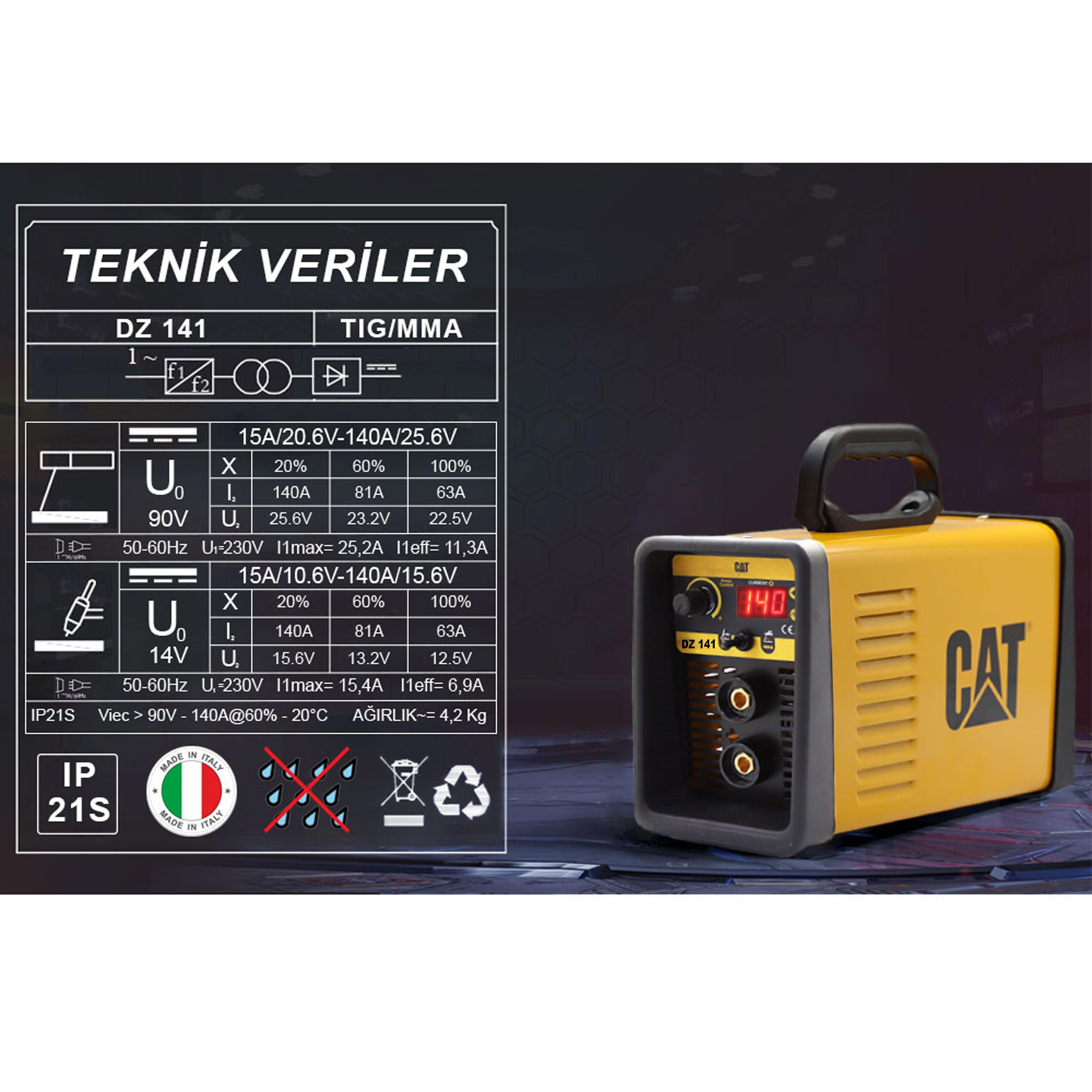 CAT%20DZ141%20140%20Amper%20TIG%20LIFT/MMA%20Çanta%20Tipi%20Profesyonel%20Dijital%20İnverter%20Kaynak%20Makinesi