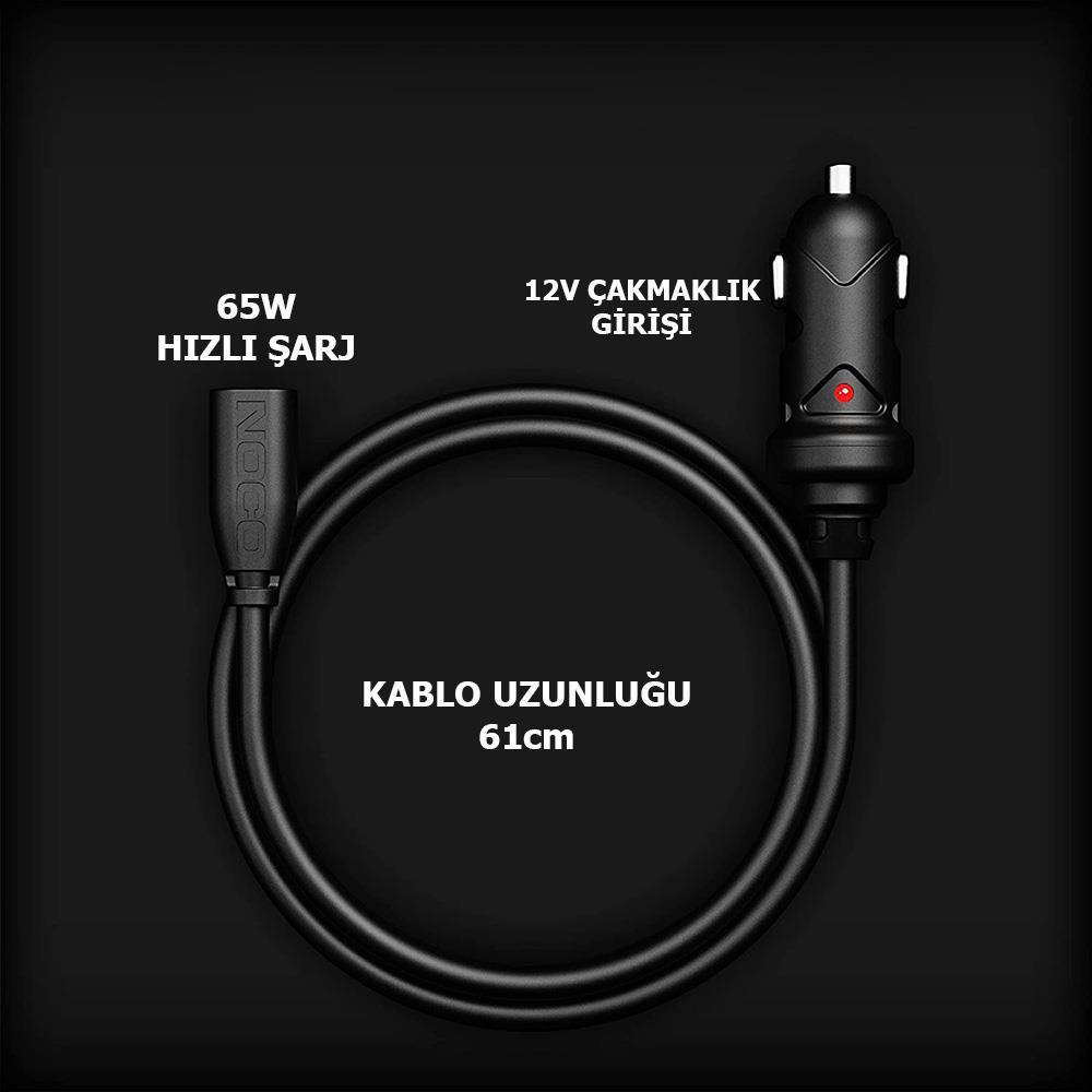 NOCO%20GBC011%2012V%2065Watt%20TYPE-C%20Araç%20Çakmak%20Uçlu%20GBX%20Serisi%20Akü%20Takviye%20ve%20Hızlı%20Şarj%20Bağlantı%20Kablosu