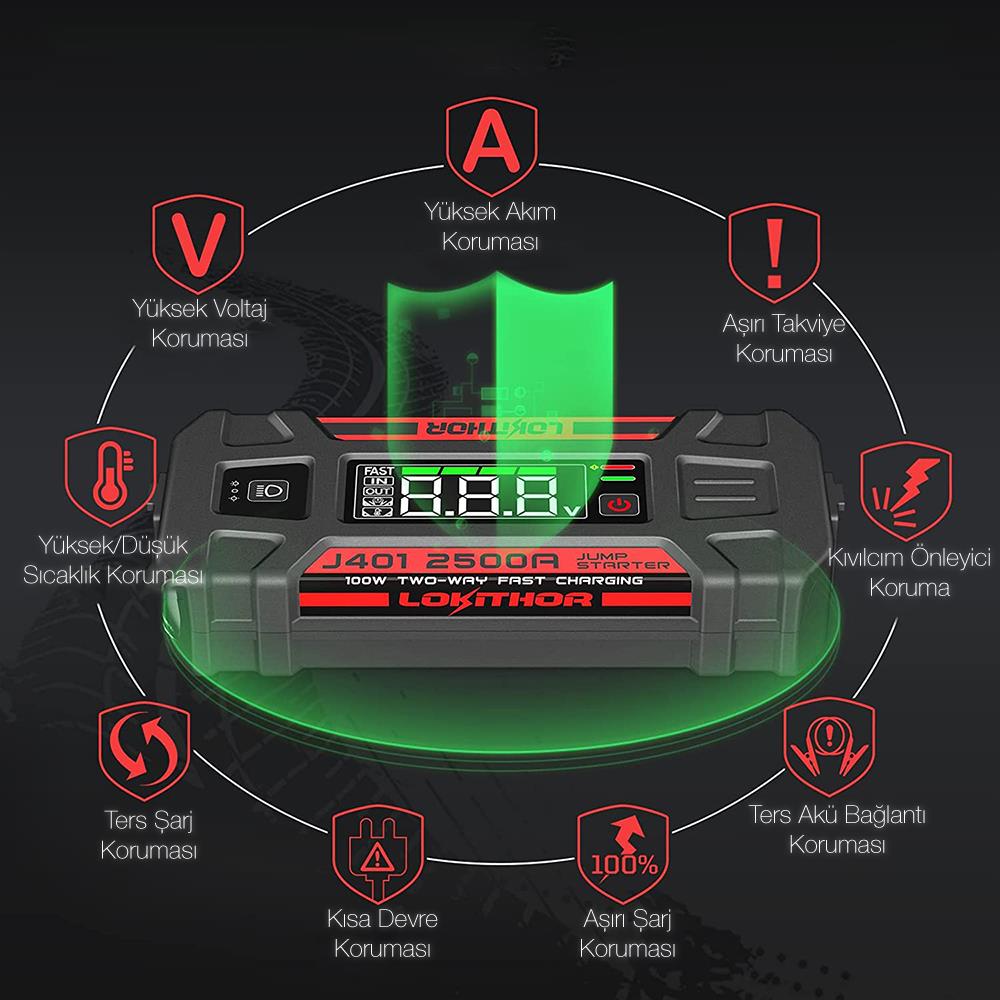 LOKITHOR%20J401%2012V%202500Amp%20Li-Polimer%20Akıllı%20Akü%20Takviye%20+%20Powerbank%20+%20Led%20Lamba