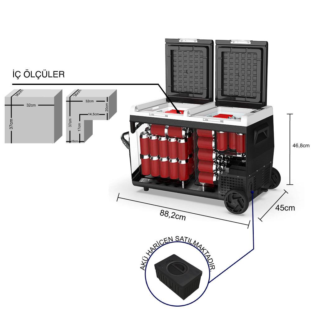 ICECO%20K75D%2012/24Volt%2075Lt%20Akü/Kablo/%20Çift%20Bölme%20Kompresör%20Outdoor%20Oto%20Buzdolabı(Akü%20Dahil%20Değildir)