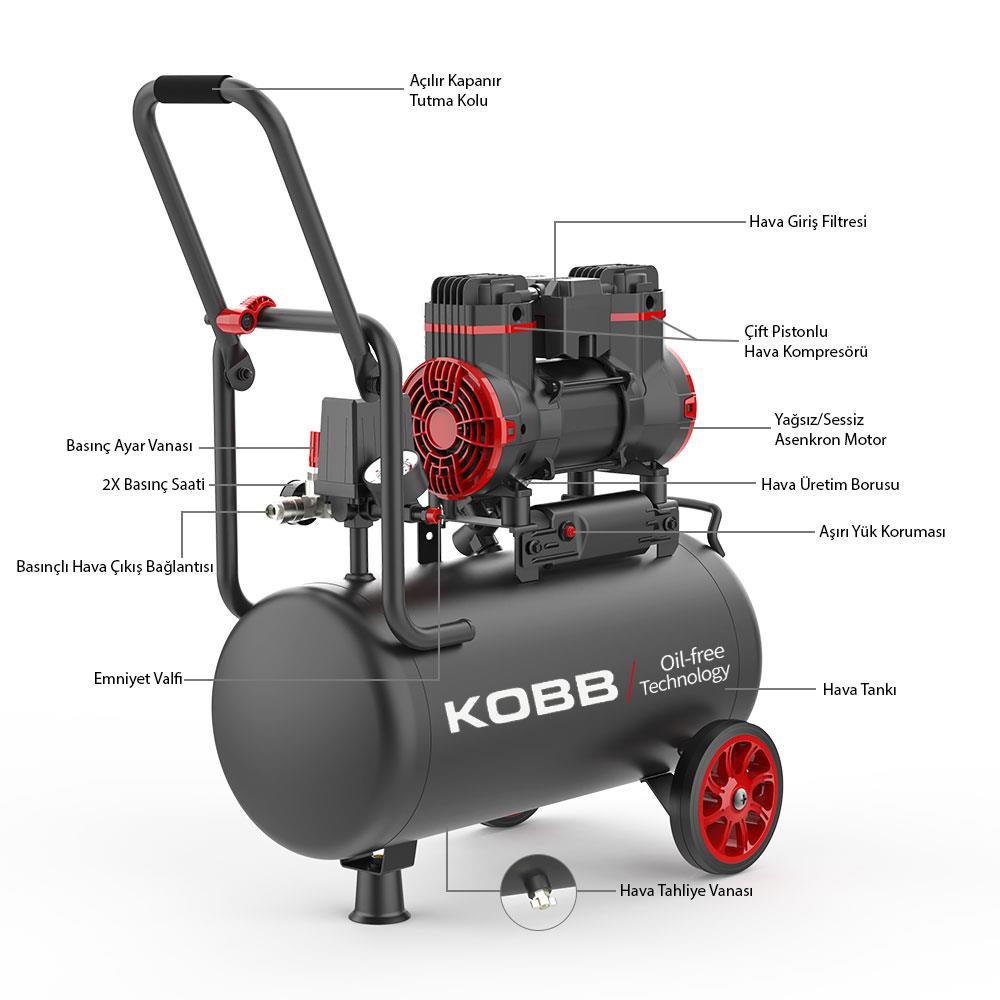 KOBB%20KBK25S%201.7HP%2025Lt%208Bar%20Yağsız%20Sessiz%20Taşınabilir%20Hava%20Kompresörü