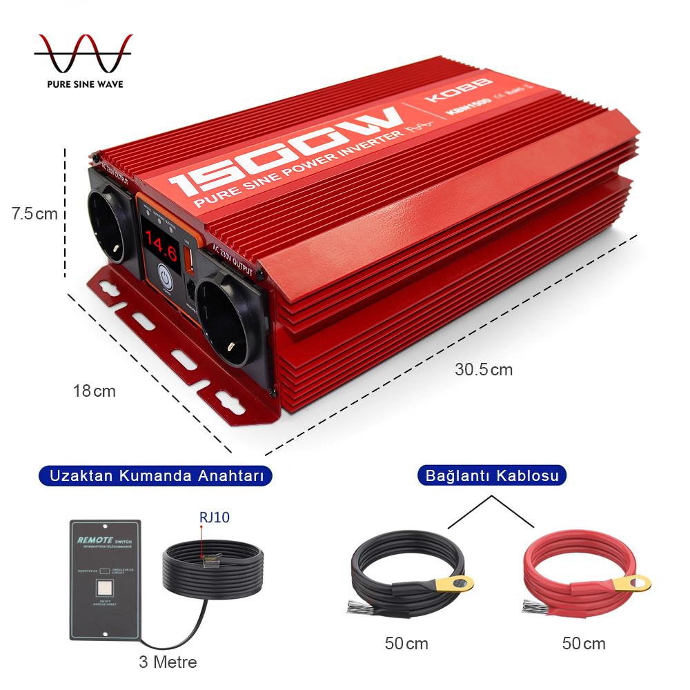 KOBB%20KBN1500%2012V/220V%201500Watt%20Tam%20Sinüs%20Dönüştürücü%20İnvertör