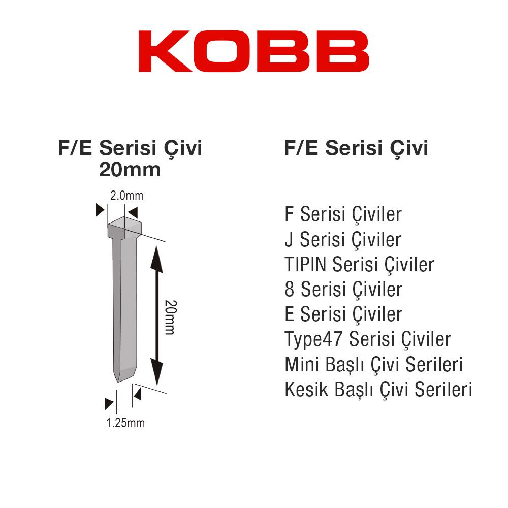 KOBB%20KBZ20F%2020mm%202500%20Adet%20F/E/J/8%20Serisi%20Ağır%20Hizmet%20Tipi%20Kesik%20Başlı%20Çivi