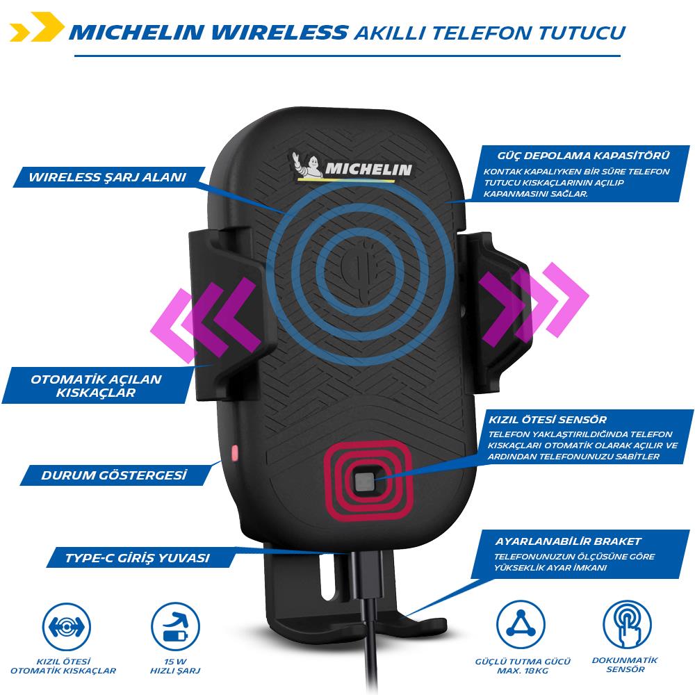 Michelin%20MC33368%20Wireless%20Telefon%20Şarj%20Cihazı%20ve%20Dokunmatik%20Akıllı%20Telefon%20Tutucu