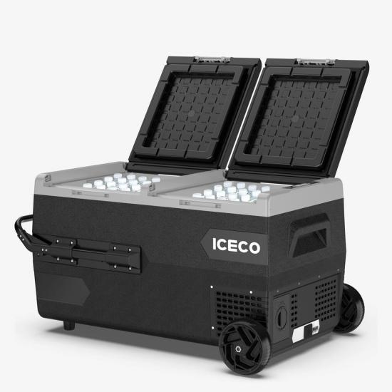 ICECO K95D 12/24Volt 95 Litre Akülü/Kablolu/ Çift Bölmeli Kompresörlü Tekerlekli Outdoor Oto Buzdolabı/Dondurucu (Akü Dahil Değildir)