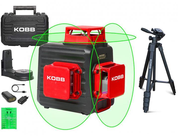 KOBB KBL34GTP 40 Metre Profesyonel Li-ion Şarjlı 3X360⁰ Otomatik Hizalamalı Yeşil Çapraz Çizgi Lazer Distomat + Tripod