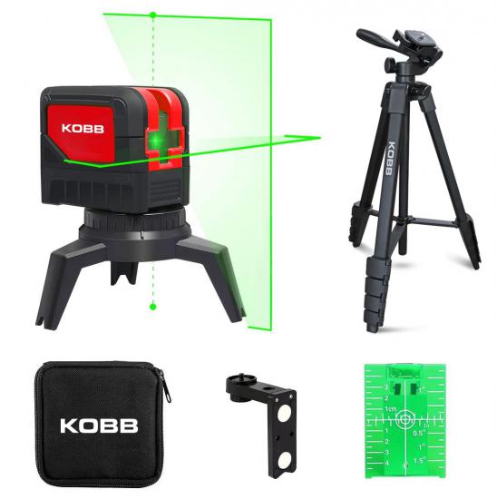 KOBB KBL92GTP 30 Metre Profesyonel Yatay ve Dikey Otomatik Hizalamalı Yeşil Çapraz Çizgi Lazer, 2 Noktalı Şakül Lazer Distomat + Mini Tripod + Tripod