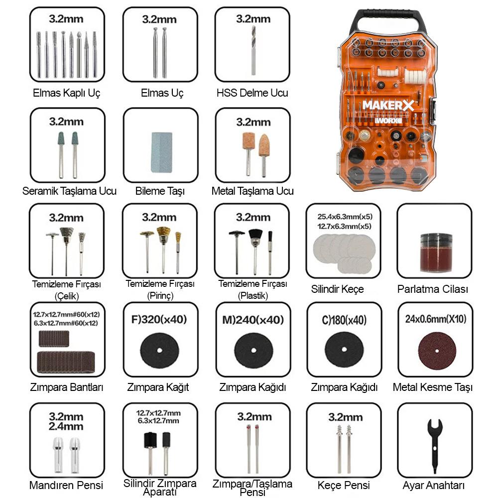 WORX%20WA7208%20201%20Parça%20Universal%20Gravür%20Hobi%20Aksesuar%20Seti