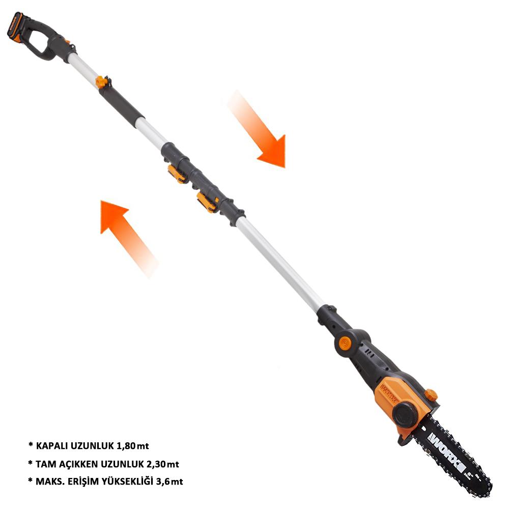 WORX%20WG349E%2020Volt%202.0Ah%20Li-ion%20Tek%20Akülü%2020CM%20Prof.%20Teleskobik%20Saplı%20Açı%20Ayarlı%20Zincirli%20Dal%20Budama