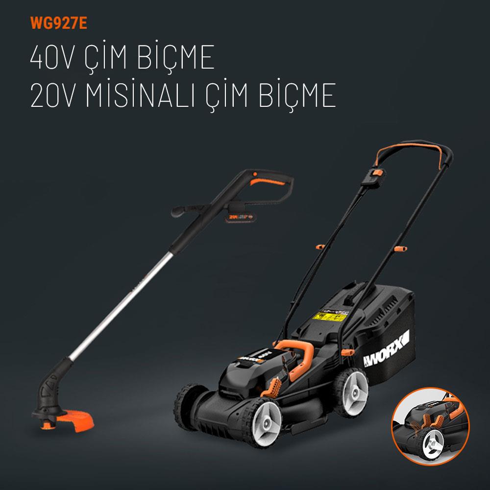 WORX%20WG927E%2040Volt%202.0Ah.%20Li-ion%2034cm%20Profesyonel%20Şarjlı%20Çim%20Biçme%20+%20WG157E.9%2020Volt%20Misinalı%20Çim%20ve%20Kenar%20Kesme