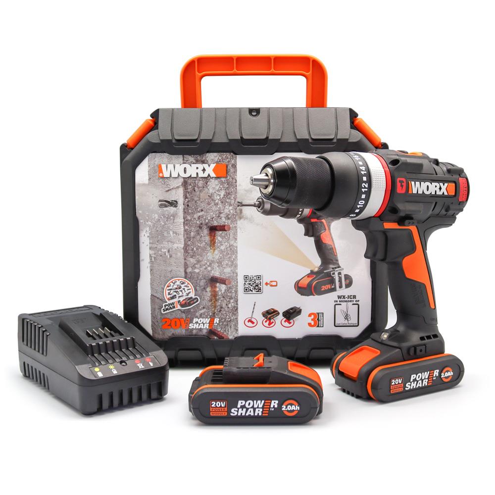 WORX%20WX-JCR%2020Volt/2.0Ah%20Li-ion%20Çift%20Akülü%20Kömürsüz%20Profesyonel%20Darbeli%20Şarjlı%20Matkap