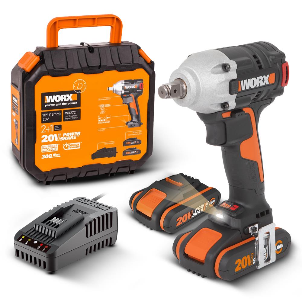 WORX%20WX272%2020Volt/2.0Ah%20Li-ion%20Çift%20Akülü%20Şarjlı%20300Nm%20Kömürsüz%20Profesyonel%20Somun%20Sıkma