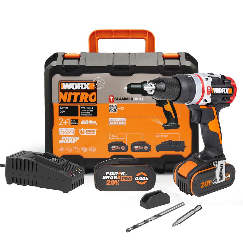 WORX%20WX354.4%2020Volt/4.0Ah%20Li-ion%20Çift%20Akülü%20Kömürsüz%20Profesyonel%20Şarjlı%20Darbeli%20Matkap