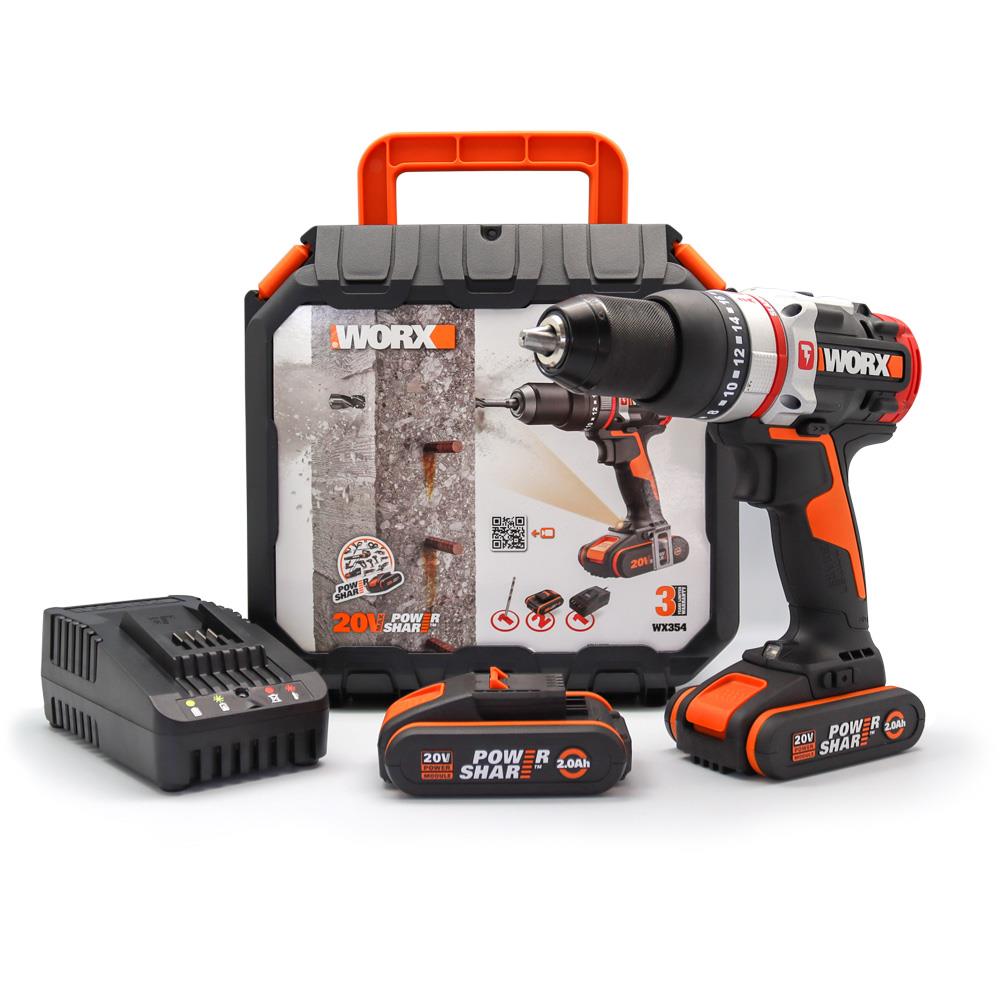 WORX%20WX354%2020Volt/2.0Ah%20Li-ion%20Çift%20Akülü%20Kömürsüz%20Profesyonel%20Darbeli%20Şarjlı%20Matkap