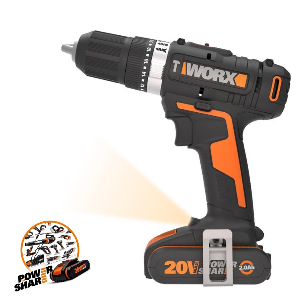 WORX%20WX370.1%2020Volt/2.0Ah.%20Li-ion%20Çift%20Akülü%20Profesyonel%20Şarjlı%20Darbeli%20Matkap