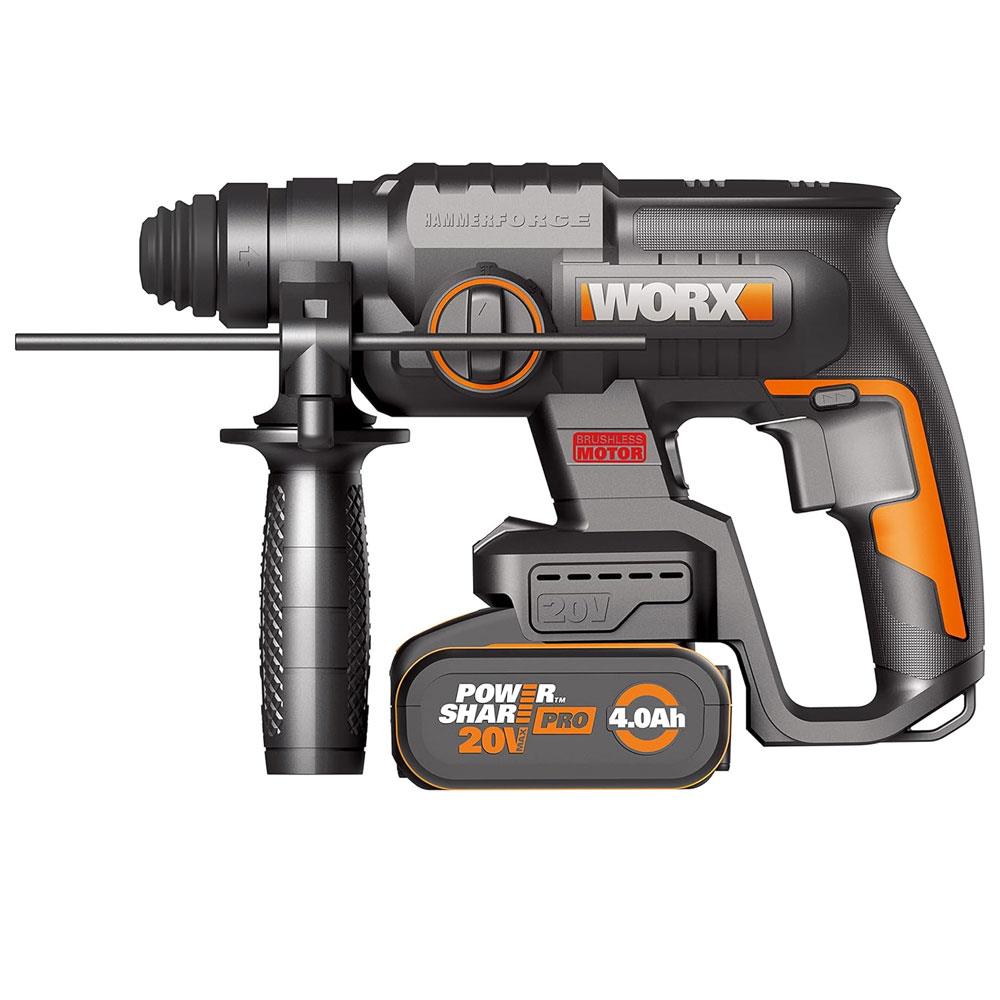 WORX%20WX381%2020Volt%204.0Ah.%202J%20Li-ion%20Tek%20Akülü%20Profesyonel%20SDS-Plus%20Pnömatik%20Kırıcı/Delici%20+%203%20Parça%20Delme%20Ucu