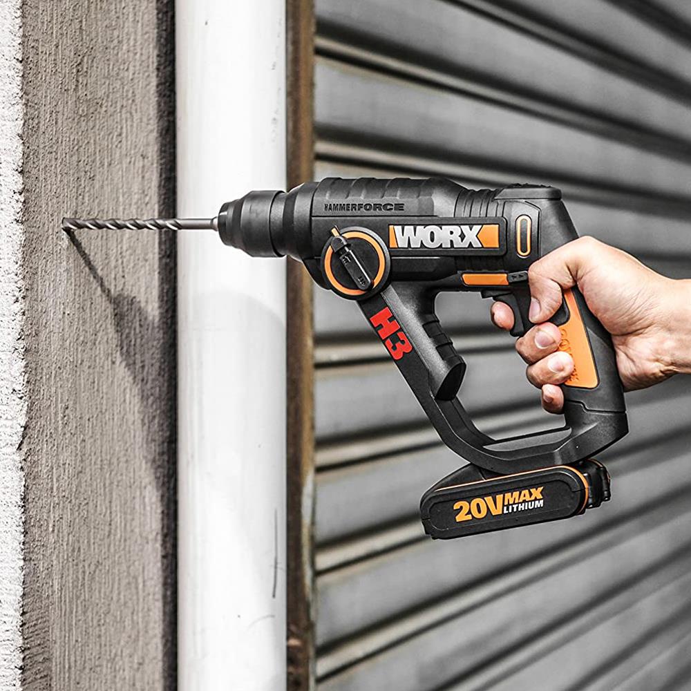 WORX%20WX390.1%2020Volt%202.0Ah.%20Li-ion%201.2J%20%20SDS-Plus%20Pnömatik%20Çift%20Akülü%20Şarjlı%20Matkap%208%20Adet%20Uç%20Mandren