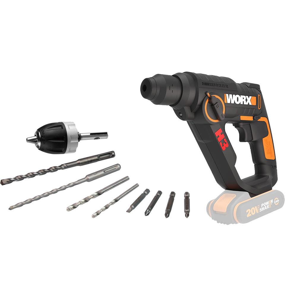 WORX%20WX390.9%2020Volt%201.2J%20SDS-Plus%20Pnömatik%20Şarjlı%20Matkap%20+%208%20Adet%20Uç%20+%20Mandren%20(Akü%20Dahil%20Değildir)