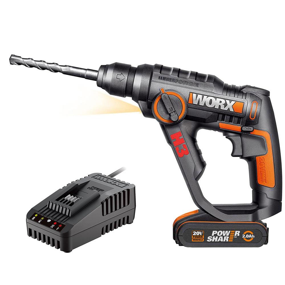 WORX%20WX390.9C%2020Volt%202.0Ah.%20Li-ion%201.2J%20Profesyonel%20SDS-Plus%20Pnömatik%20Tek%20Akülü%20Şarjlı%20Matkap%20+%208%20Adet%20Uç%20+%20Mandren