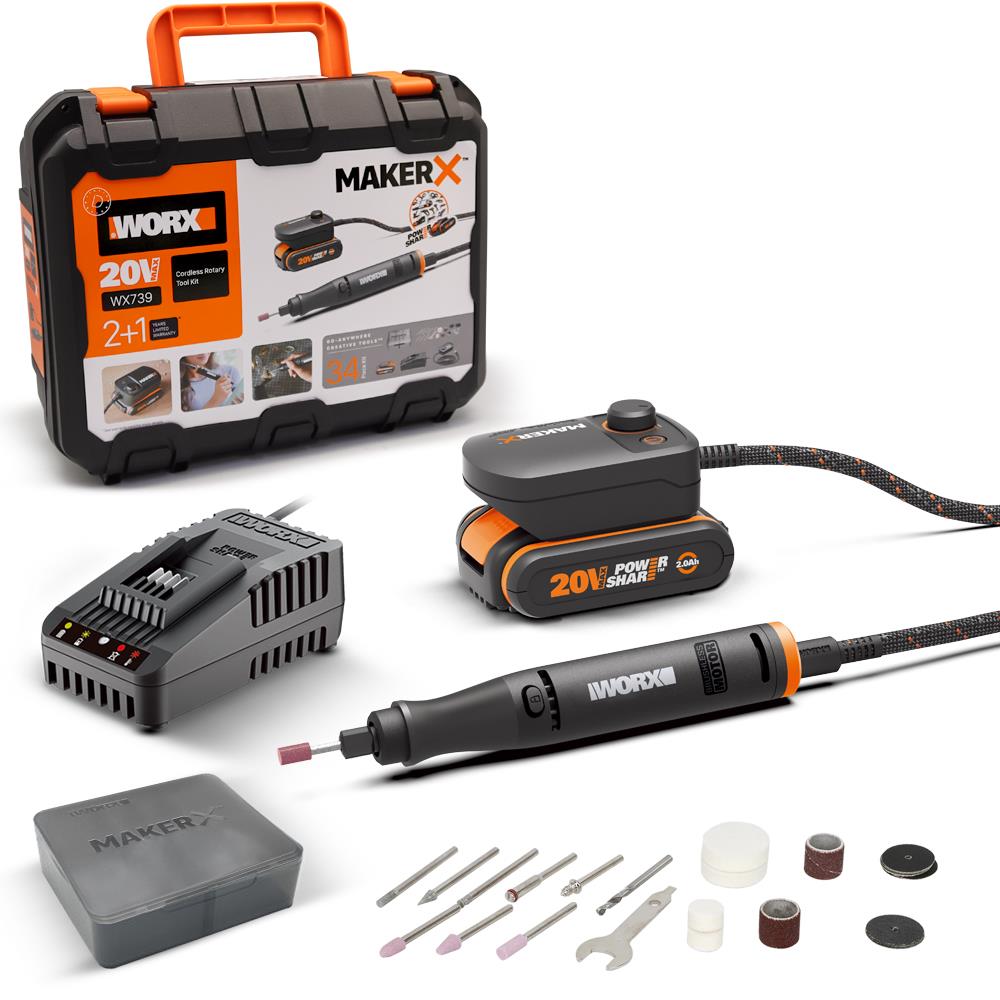 WORX%20WX739%20MAKERX%2020Volt%202.0Ah.%20Kömürsüz%20Profesyonel%20Kalem%20Tipi%20Devir%20Ayarlı%20Gravür%20Seti%20+%2034%20Parça