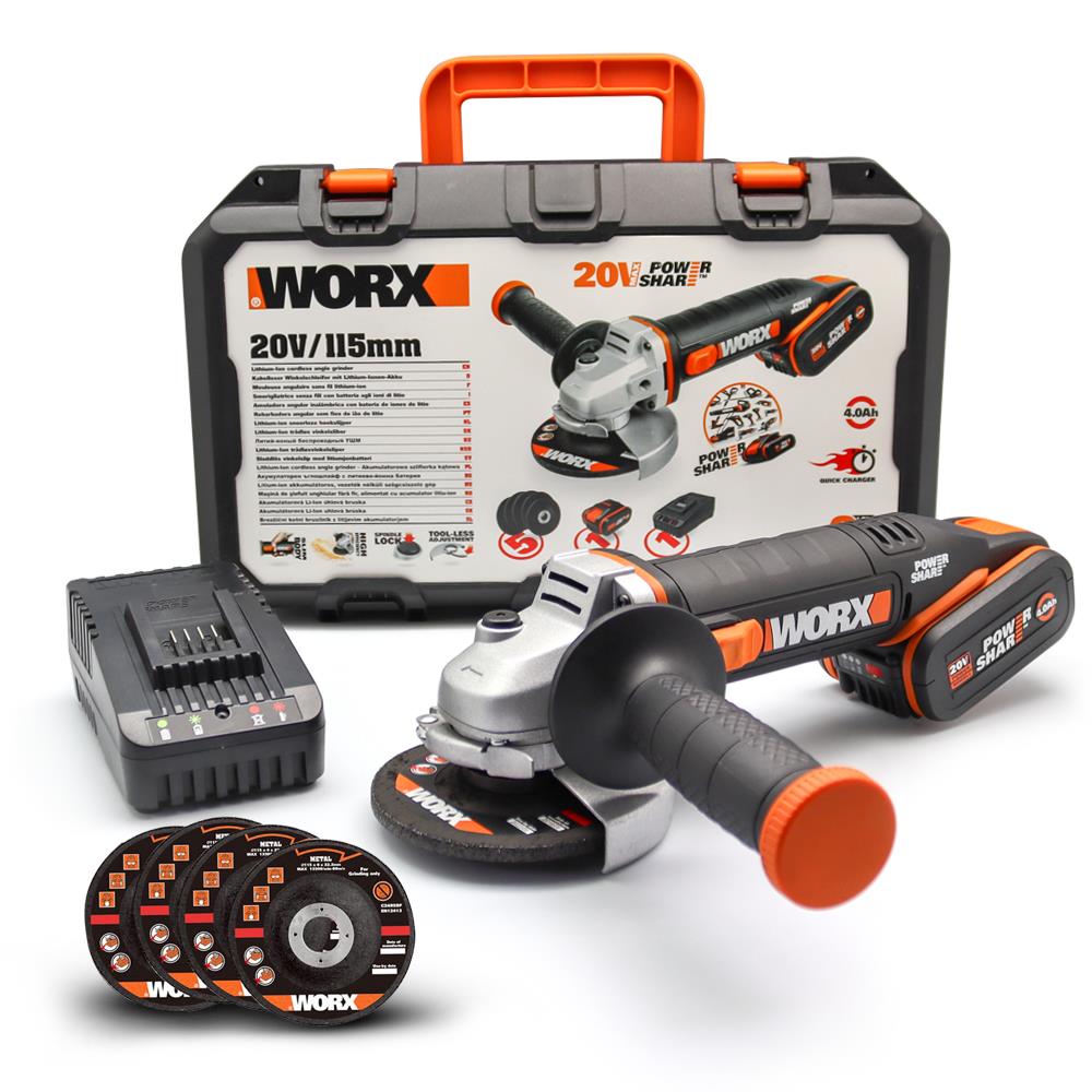 WORX%20WX800.5%2020Volt%204.0%20Ah.%20Li-ion%20115mm%20Profesyonel%20Şarjlı%20Avuç%20Taşlama