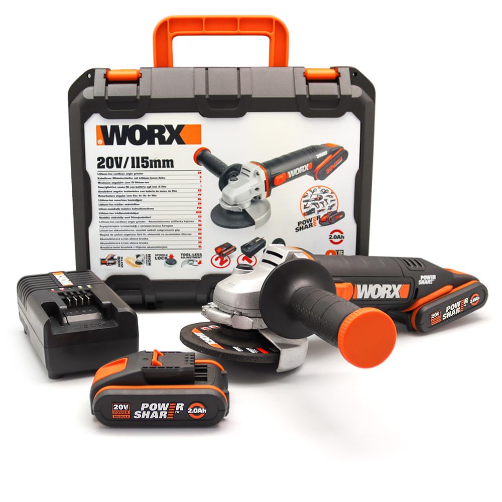 WORX%20WX800%2020Volt%202.0%20Ah.%20Li-ion%20Çift%20Akülü%20115mm%20Profesyonel%20Şarjlı%20Avuç%20Taşlama