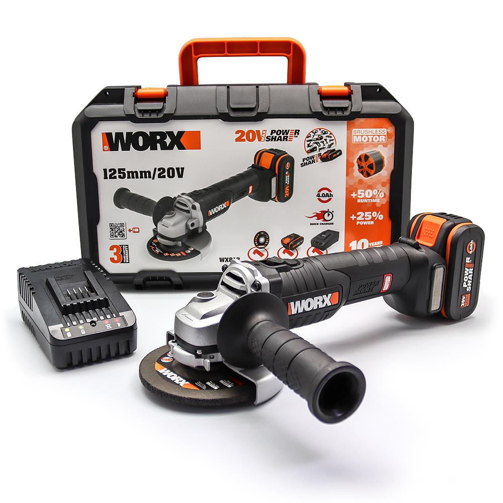 WORX%20WX812%2020Volt%204.0Ah.%20125mm%20Kömürsüz%20Profesyonel%20Şarjlı%20Avuç%20Taşlama