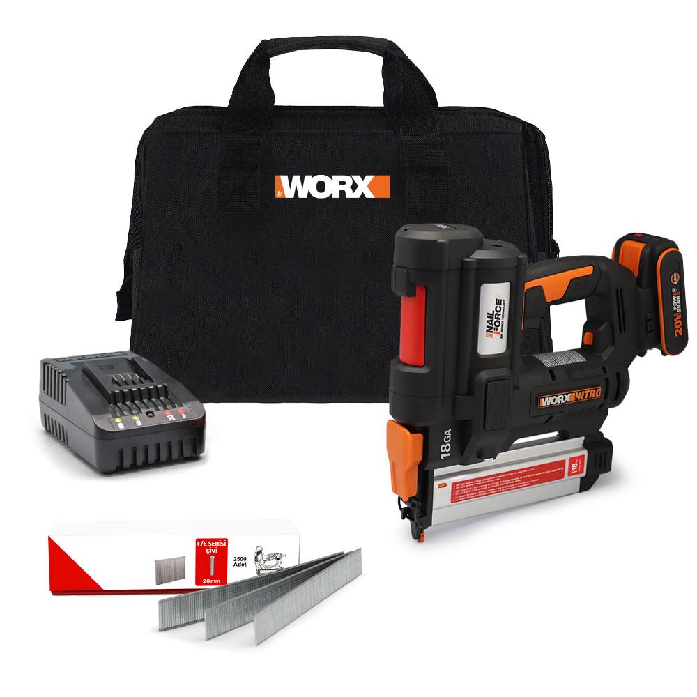 WORX%20WX842%2020Volt/2.0Ah%20Li-ion%2015-50mm%20Profesyonel%20Şarjlı%20Çivi%20Çakma%20Makinesi%20+%202700%20Adet%20Yedek%20Çivi