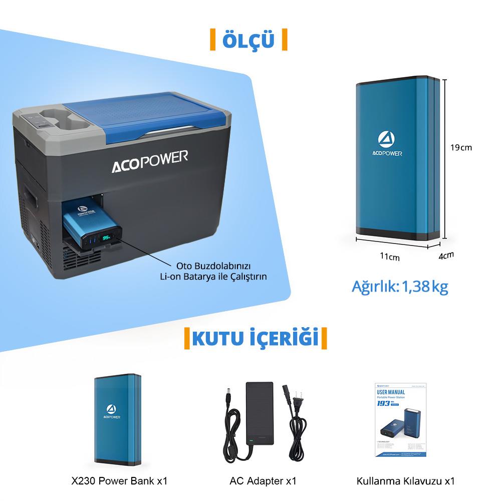 Acopower%20X230%2014.8Volt%2013Amper%20Li-ion%20Yedek%20Buzdolabı%20Aküsü%20+%20Powerbank%20+%20LED%20Lamba