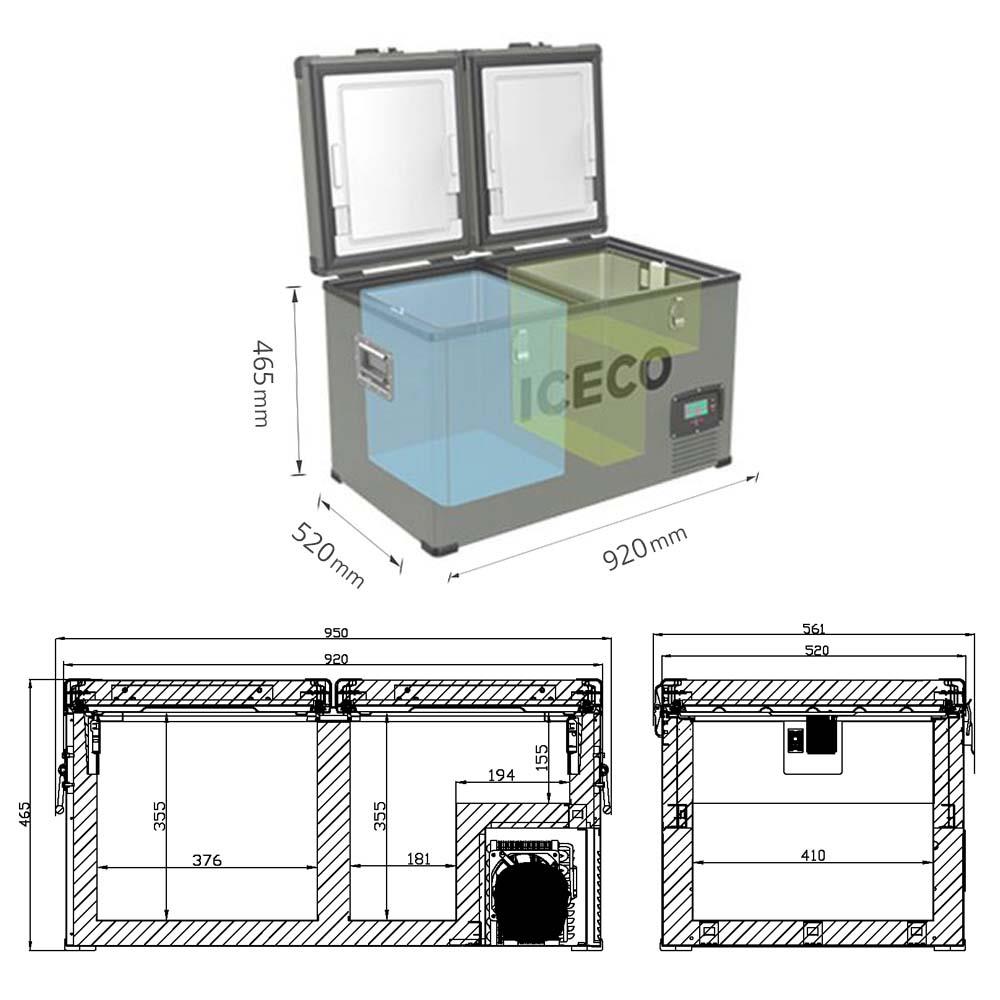 ICECO%20YCD90%2012/24Volt%20220Volt%2090%20Litre%20Çift%20Bölmeli%20Outdoor%20Kompresörlü%20Oto%20Buzdolabı/Dondurucu